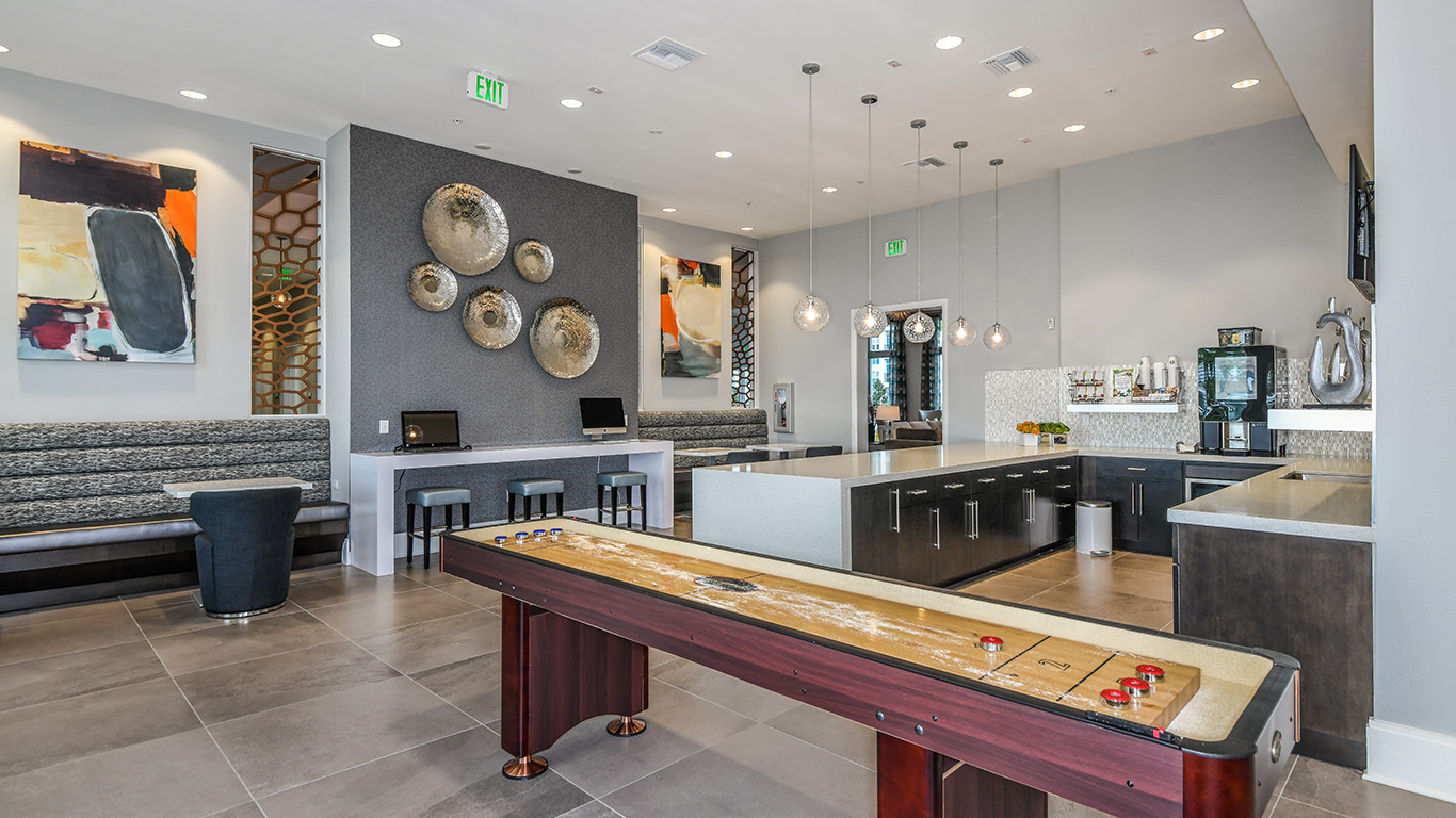 community kitchen and game space at Champions Vue kimaya property in Davenport florida