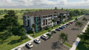 rendering of cars parked in front of horizon vue t horizon west apartment homes in winter garden florida by kimaya